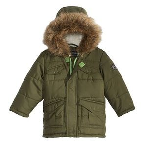 Rothschild Green Parka Puffer Faux Fur Hood Coat